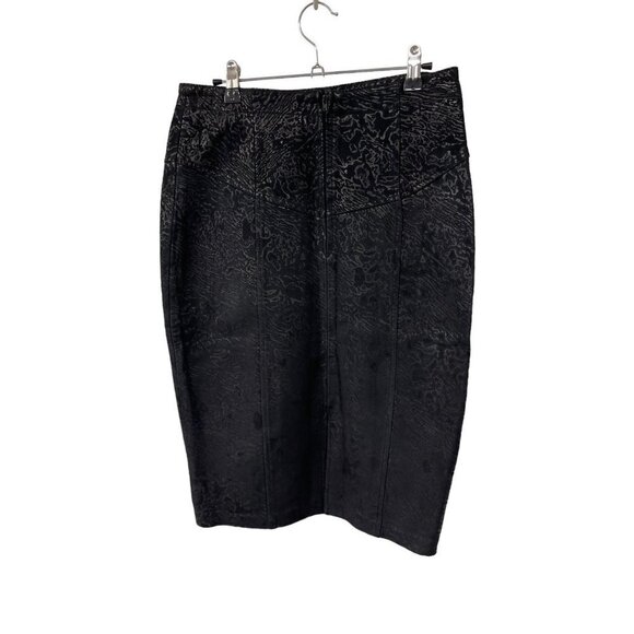 Vintage Leather Pencil Skirt Black Embossed Size 4 - Picture 2 of 4